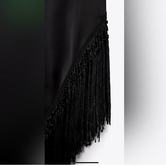 Zara Black Fringed Satin Effect Skirt - Picture 12 of 16